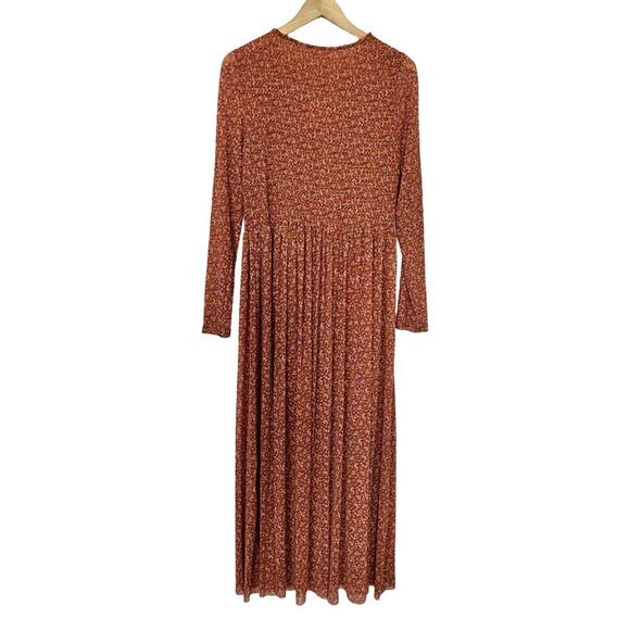 Free People Women Hello And Goodbye Sheer Midi Dress Size S Orange Floral Hippie - Picture 1 of 8
